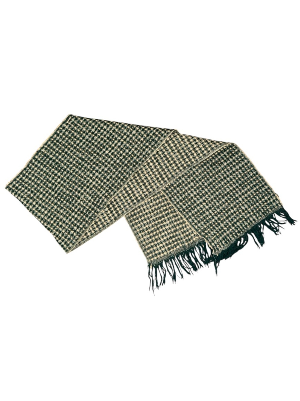 Green and Cream Houndstooth Fringe Scarf